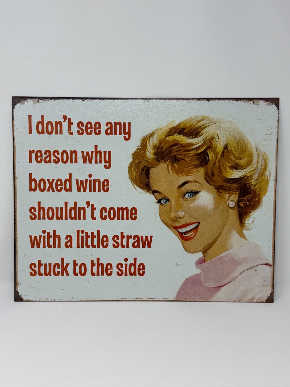 Retro Humor Wall Sign in Cream and Pink